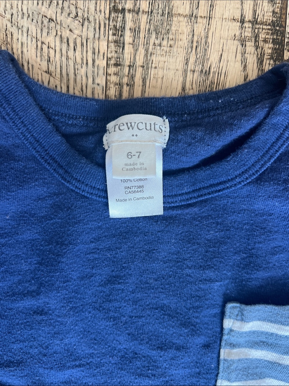 4/$12 Crewcuts Blue Long-Sleeve Tee with Striped Pocket - Picture 2 of 4